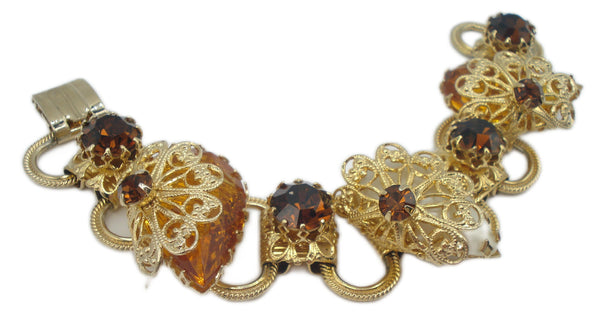 Bracelet~Unique Victorian Revival Chunky Filigree Extra Large Pear Rhinestones