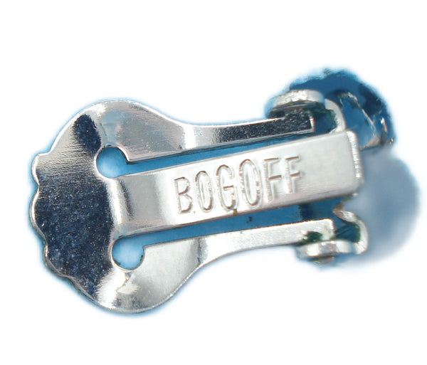 BOGOFF~Earrings Clip On Hoop Dangles Crystal Rhinestones Silver Tone 1 3/4"