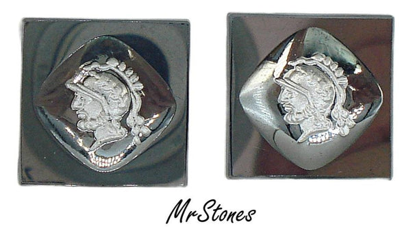 18mm (17.7mm) Square Intaglio Glass Hematite Flatback Left Facing Warrior