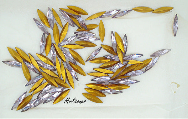 15x4mm (4200) Light Amethyst Purple Marquise Navette Gold Foiled Swarovski