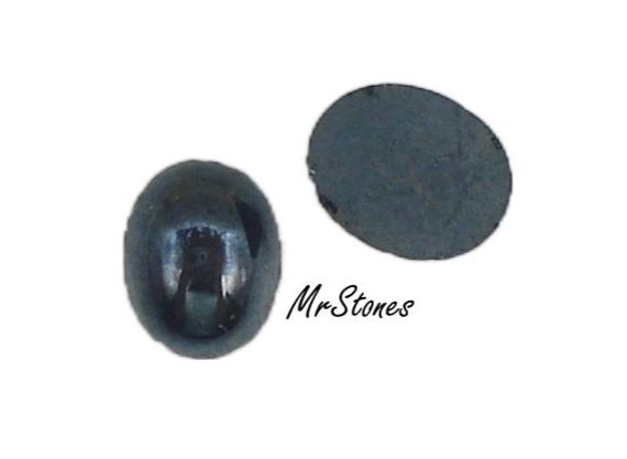 10x8mm (2195) Jet-Hematite Oval Glass Cabochon Unfoiled