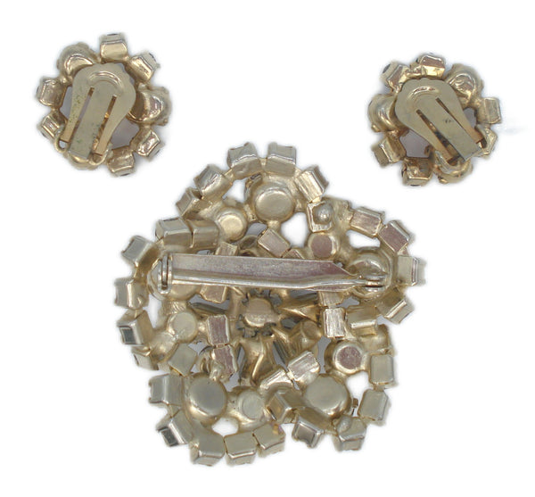 SET?-Crystal AB Brooch Earrings Prong Set Rhinestones Gold Tone