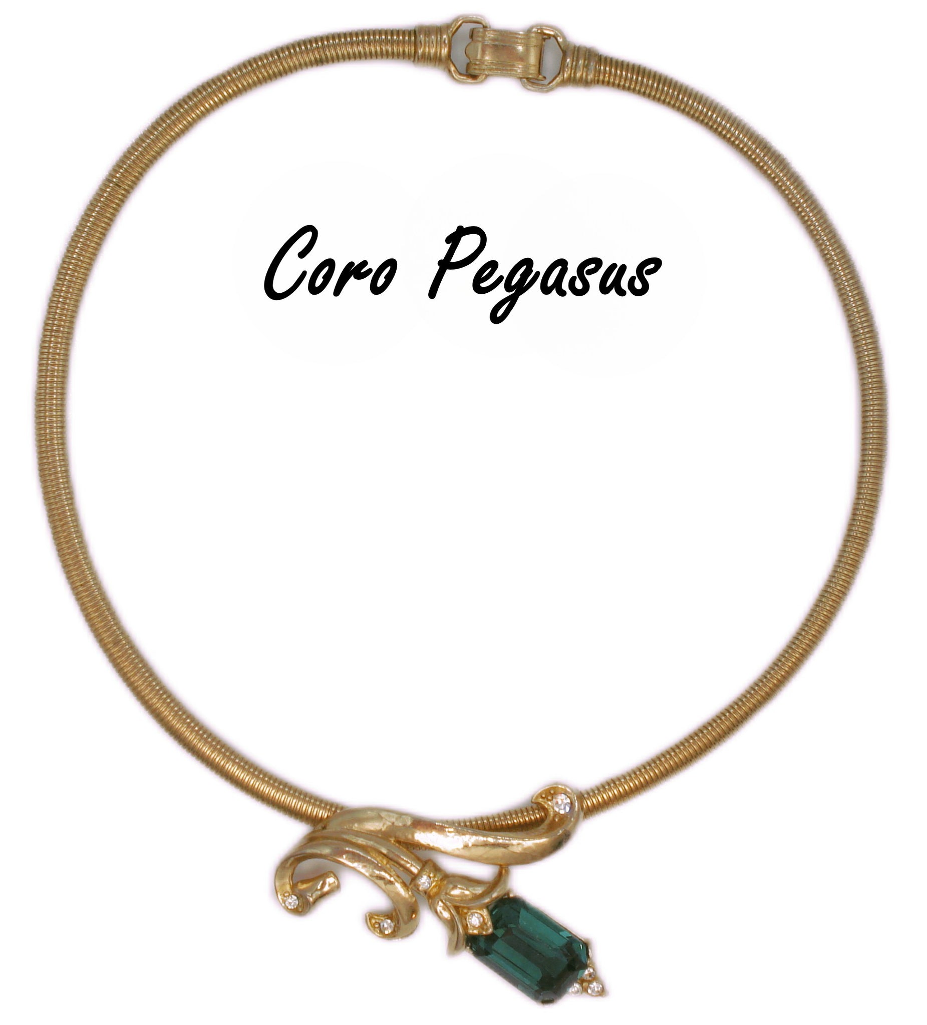 CORO PEGASUS~Deco Slide Necklace Floral Emerald Step Cut Cushion Octagon
