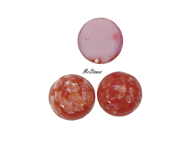 13mm (1684) Coral Pink Matrix Round Glass Cabochon