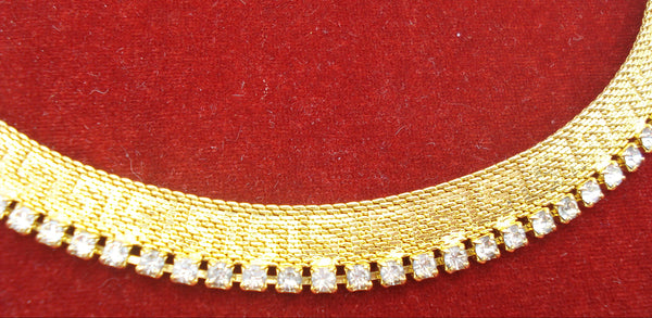 CARDELLE~Necklace Choker Gold Tone Patterned Crystal Rhinestones 15.5" x 1/2"