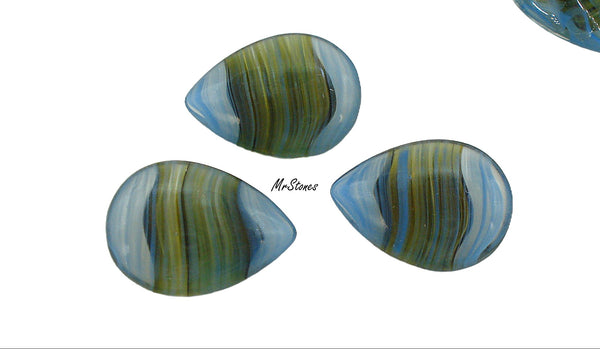 18x13mm (3101) Blue Opal Olivine Agate Pear Pendeloque Buff Top Doublet