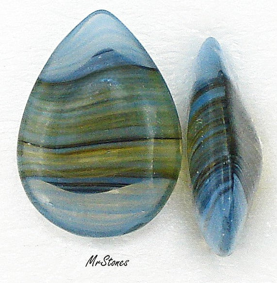 18x13mm (3101) Blue Opal Olivine Agate Pear Pendeloque Buff Top Doublet