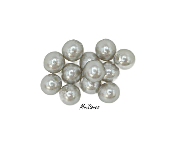 6mm One Hole Half Drilled Glass Light Gray Round Pearl