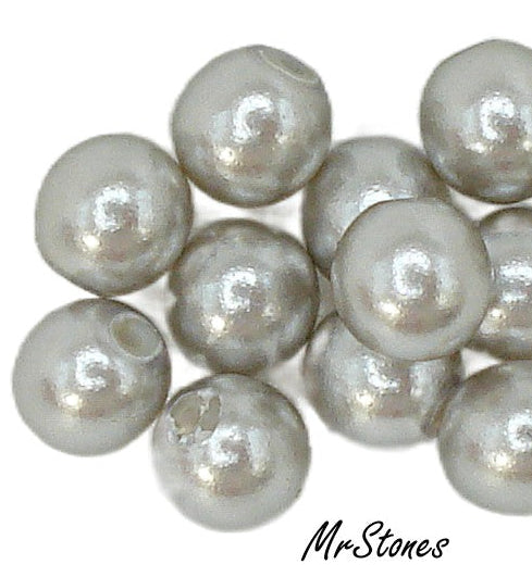 6mm One Hole Half Drilled Glass Light Gray Round Pearl