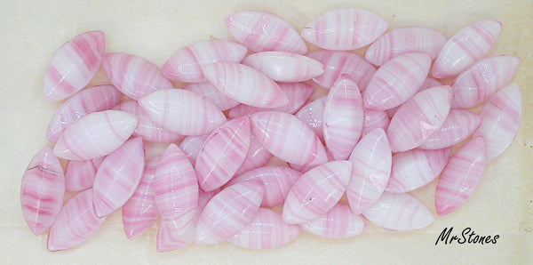 15x7mm (3146) White Pink Strip Marquise Navette Buff Top Doublet
