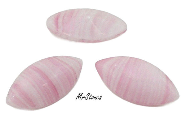 15x7mm (3146) White Pink Strip Marquise Navette Buff Top Doublet