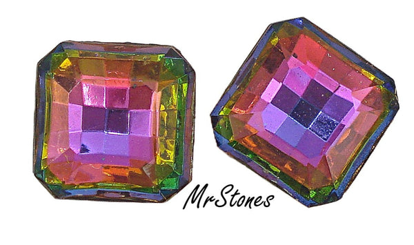 18mm (4671) Vitrail Medium Czech Square Checkered Affect Octagon Shallow Back