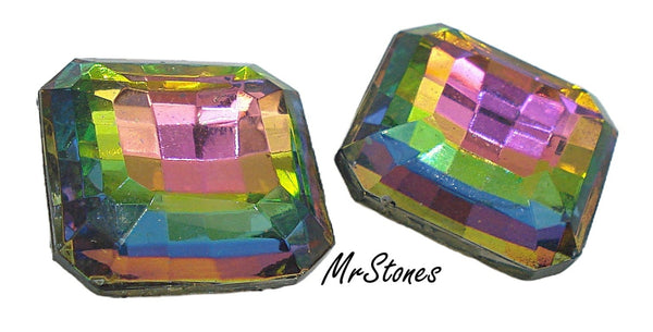 18mm (4671) Vitrail Medium Czech Square Checkered Affect Octagon Shallow Back