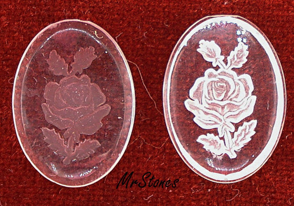 18x13mm Crystal Clear Intaglio Rose Flower Oval Glass Flat Back