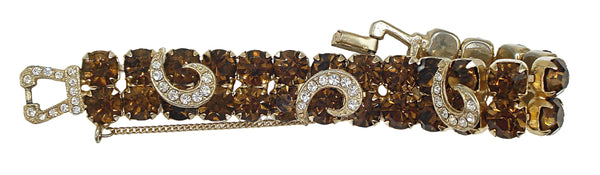 Bracelet Prong Set Smoked Topaz Gold Tone Crystal Comma Accents 6.5"