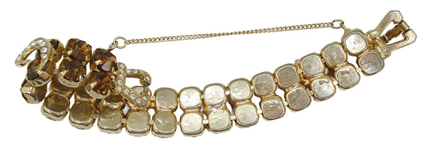Bracelet Prong Set Smoked Topaz Gold Tone Crystal Comma Accents 6.5"