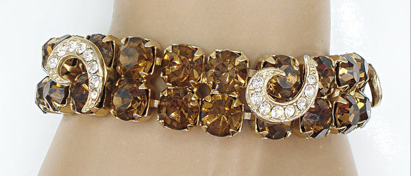 Bracelet Prong Set Smoked Topaz Gold Tone Crystal Comma Accents 6.5"