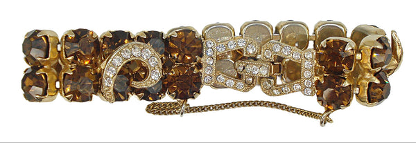 Bracelet Prong Set Smoked Topaz Gold Tone Crystal Comma Accents 6.5"