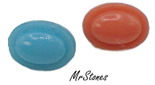 7x5mm (2195) Glass Turquoise or Coral Oval Cabochon with Plugs Used in Trifari Pieces