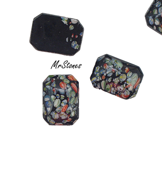 18x13mm (2647) Jet Mosaic Cushion Octagon Cabochon Flat Back