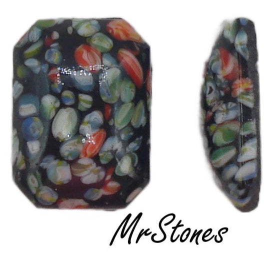 18x13mm (2647) Jet Mosaic Cushion Octagon Cabochon Flat Back