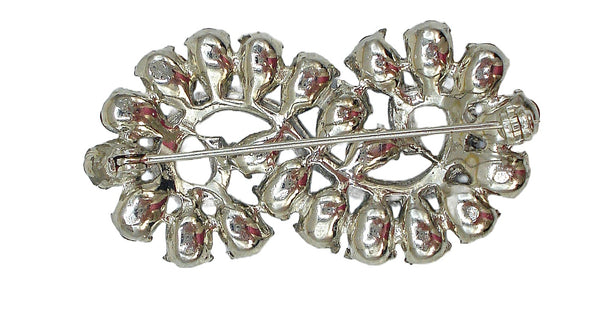 Brooch 2" Silver Tone S Swirl Light Sapphire Ovals Crystal Accents