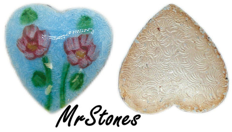 14.5mm Guilloche Blue Heart Pink Flowers Metal Stones Pair 2pcs/$1.00