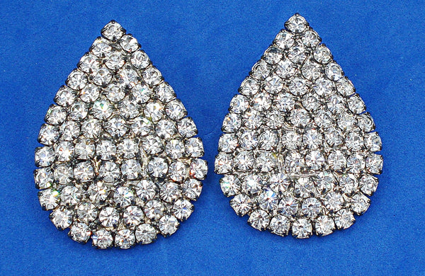 Earrings Post Silver Tone Prong Set Crystal Rhinestones. 1 3/4"