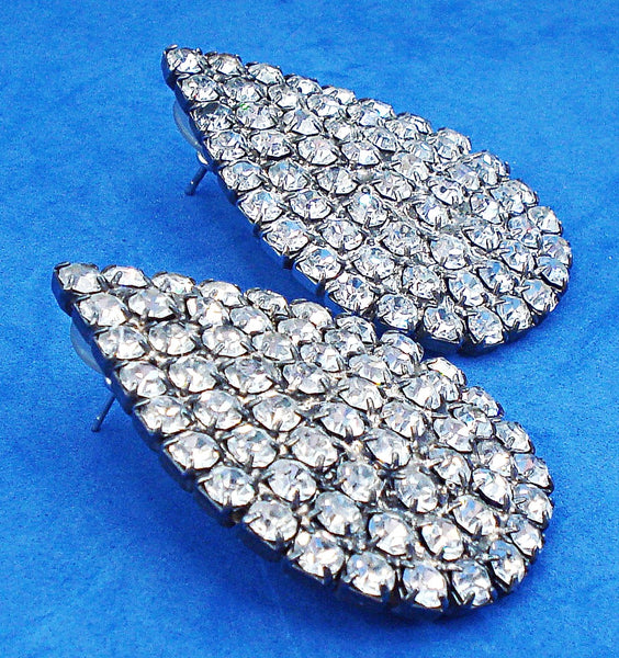 Earrings Post Silver Tone Prong Set Crystal Rhinestones. 1 3/4"
