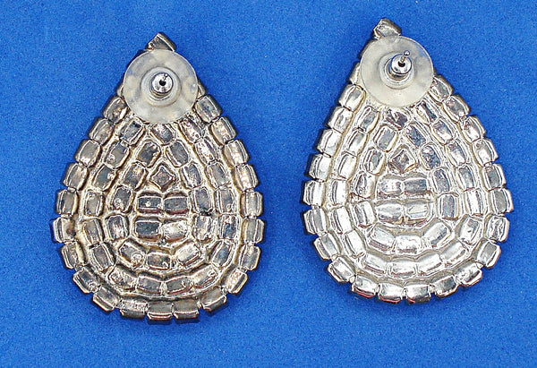 Earrings Post Silver Tone Prong Set Crystal Rhinestones. 1 3/4"