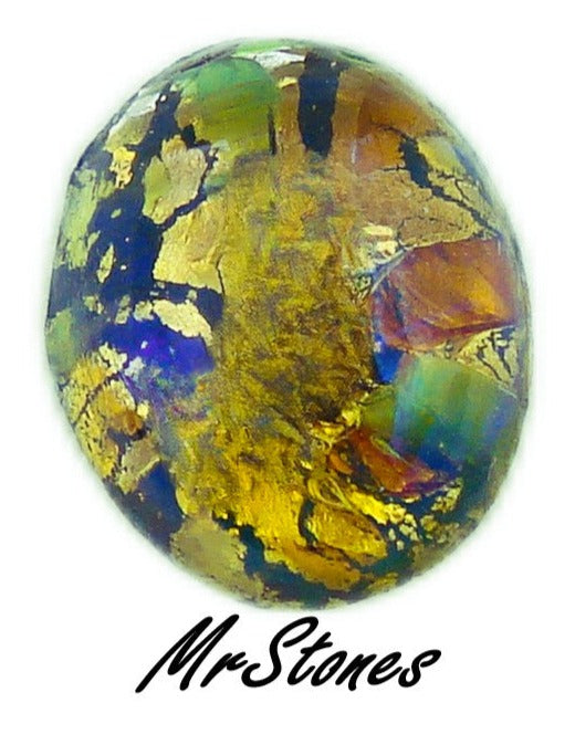 10x8mm (1685) Green Opal Oval Glass Czech Cabochon