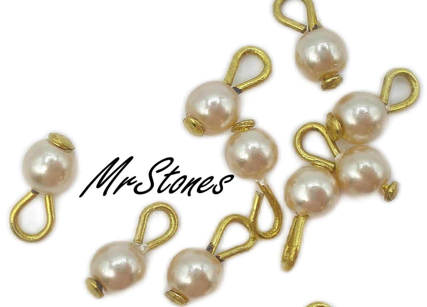 4mm (14IFD) Cream GLass Pearl Dangle with Gold Tone Ring Hoop