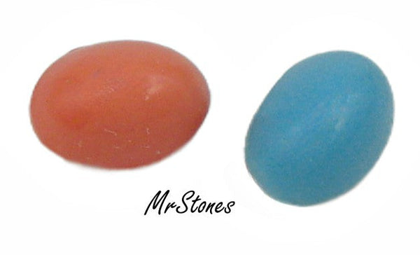 10x7mm (2197) Turquoise Blue Glass Oval Cabochon Grooved Back 5pcs/$1.00 (Trifari)