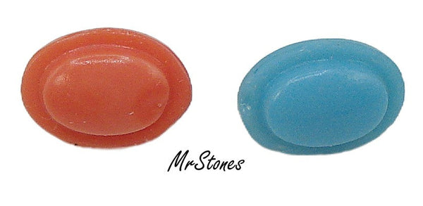 10x7mm (2197) Coral Glass Oval Grooved Cabochon (Trifari Pieces)