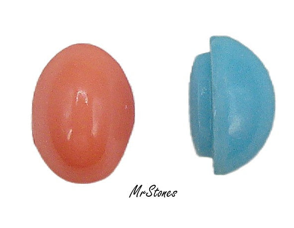 10x7mm (2197) Turquoise Blue Glass Oval Cabochon Grooved Back 5pcs/$1.00 (Trifari)
