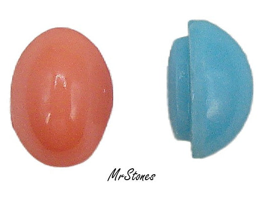 10x7mm (2197) Coral Glass Oval Grooved Cabochon (Trifari Pieces)