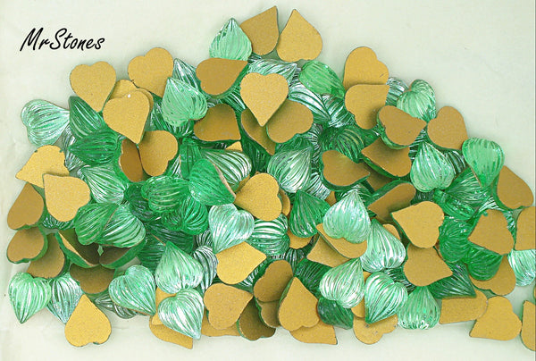 12mm (2800) Peridot Green Ribbed Flat Back Heart West Germany