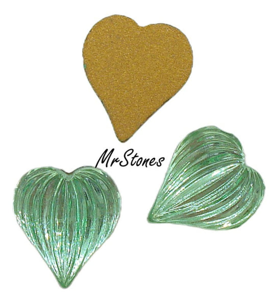 12mm (2800) Peridot Green Ribbed Flat Back Heart West Germany