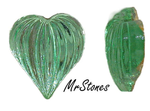 12mm (2800) Peridot Green Ribbed Flat Back Heart West Germany