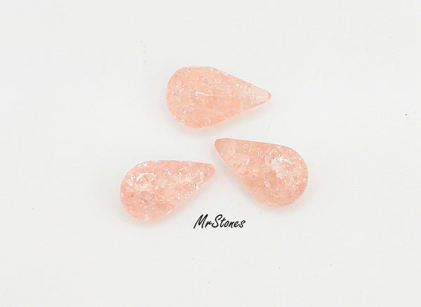 13x7.8mm (3101) Rose Pink Crackle Pear Shape Teardrop Buff Top Doublet