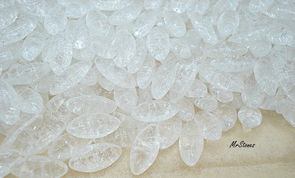 10x5mm (3146) Crystal White Crackle Marquise Navette Buff Top Doublet 1pc or 10pc