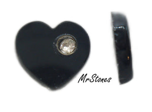8x7mm (0440) Jet Black Heart Shape with 2mm Cup Accent Crystal Flat Back Glass