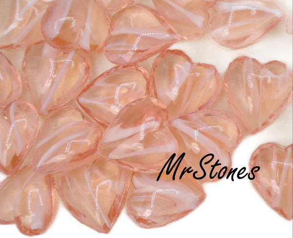 15x14mm (2800) Flawed Rose Pink Heart Shape Faceted Trim Dome Top/Back