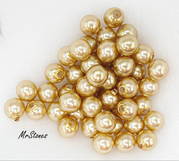 6mm Gold Color Glass Pearl Round Half Drilled One Hole