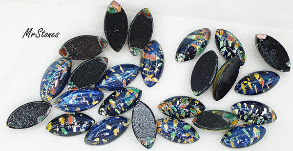15x7mm (3175) Black Opal Marquise Navette Cabochon Czech