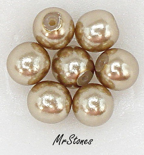 6mm Light Brown Glass Pearl Round Half Drilled One Hole