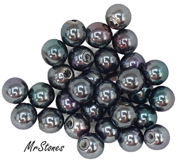6mm Black Tahitian Glass Pearl Round Half Drilled One Hole