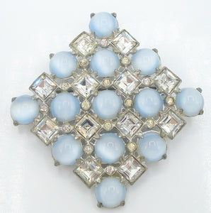 Brooch-2" Square Diamond Shape Crystal Squares Lt Blue Moonstone Cabs