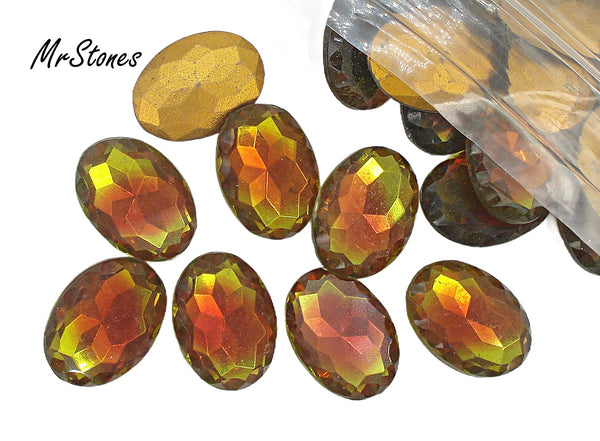18x13mm (4115) Bi-Color Smoked Topaz Olivine Scalloped Oval Shallow Cut