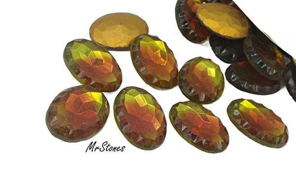 18x13mm (4115) Bi-Color Smoked Topaz Olivine Scalloped Oval Shallow Cut